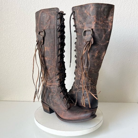 Junk Gypsy by Lane Boots Shoes - Junk Gypsy by Lane Boots Trailblazer Womens 9.5 Brown Lace Up Boho Fringe Cowboy
